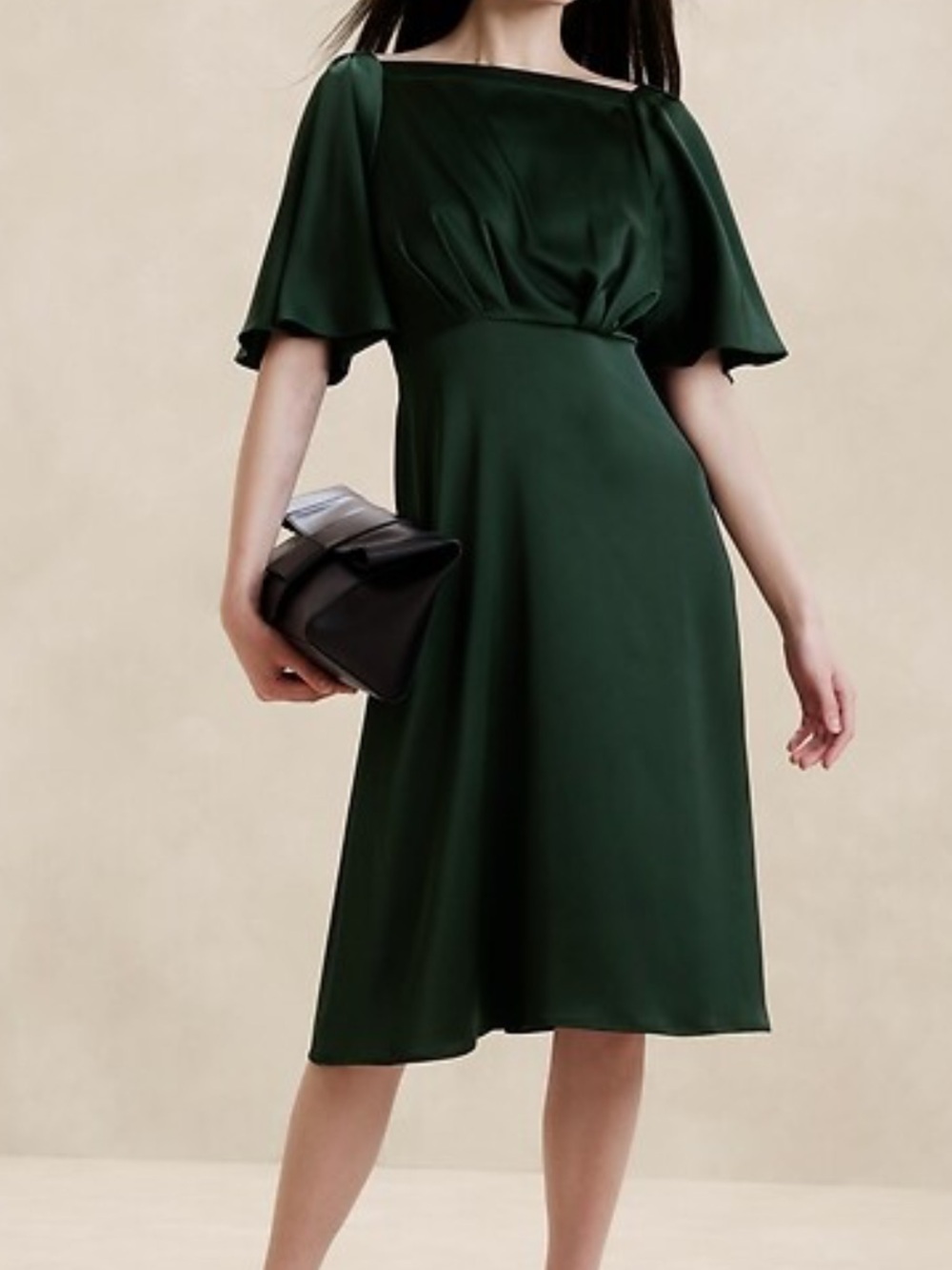 Banana Republic Factory Deep Green Dress with Short flutter Sleeves